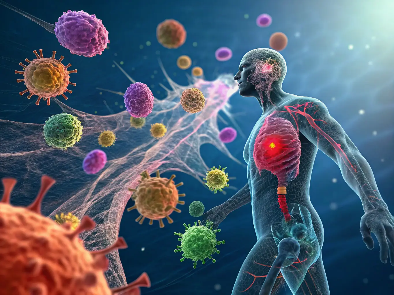 A podcast cover art showing a stylized representation of a cancer cell being targeted by immunotherapy, highlighting the innovative approaches in cancer treatment and the role of the immune system.